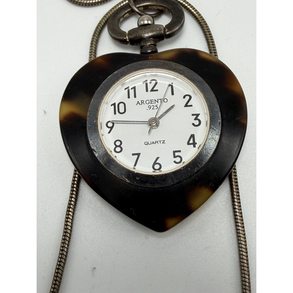 Argento 925 Silver Heart Pendant Necklace New Battery Watch With Chain 33MM 24"
